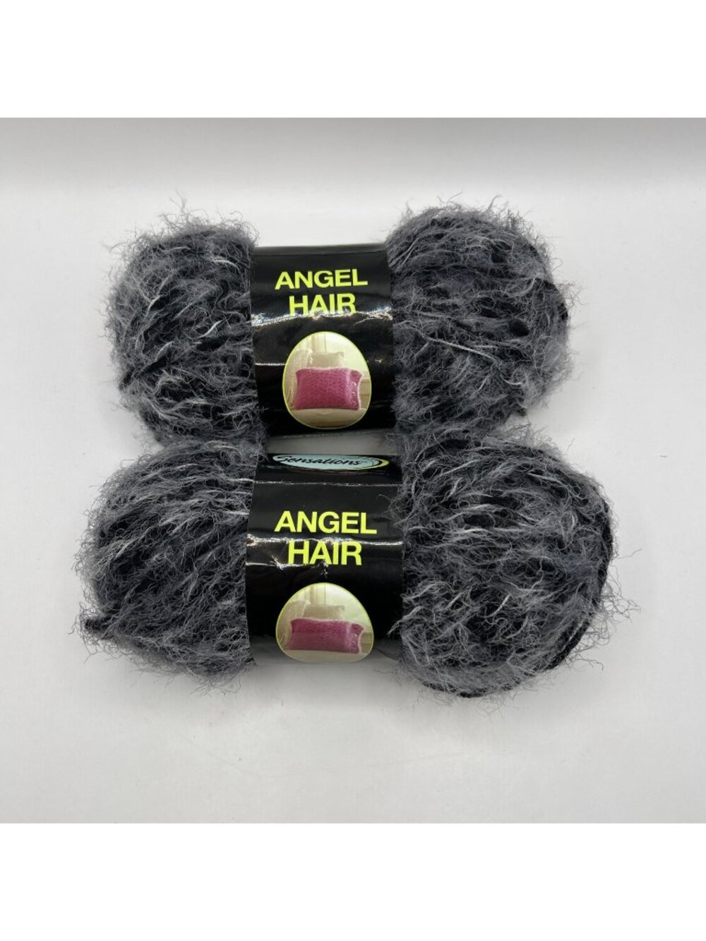 Sensations Angel Hair Yarn 2 Skeins Black/Grey #242 Matching Dye New